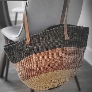 Vintage African Sisal Tote w/ Leather straps